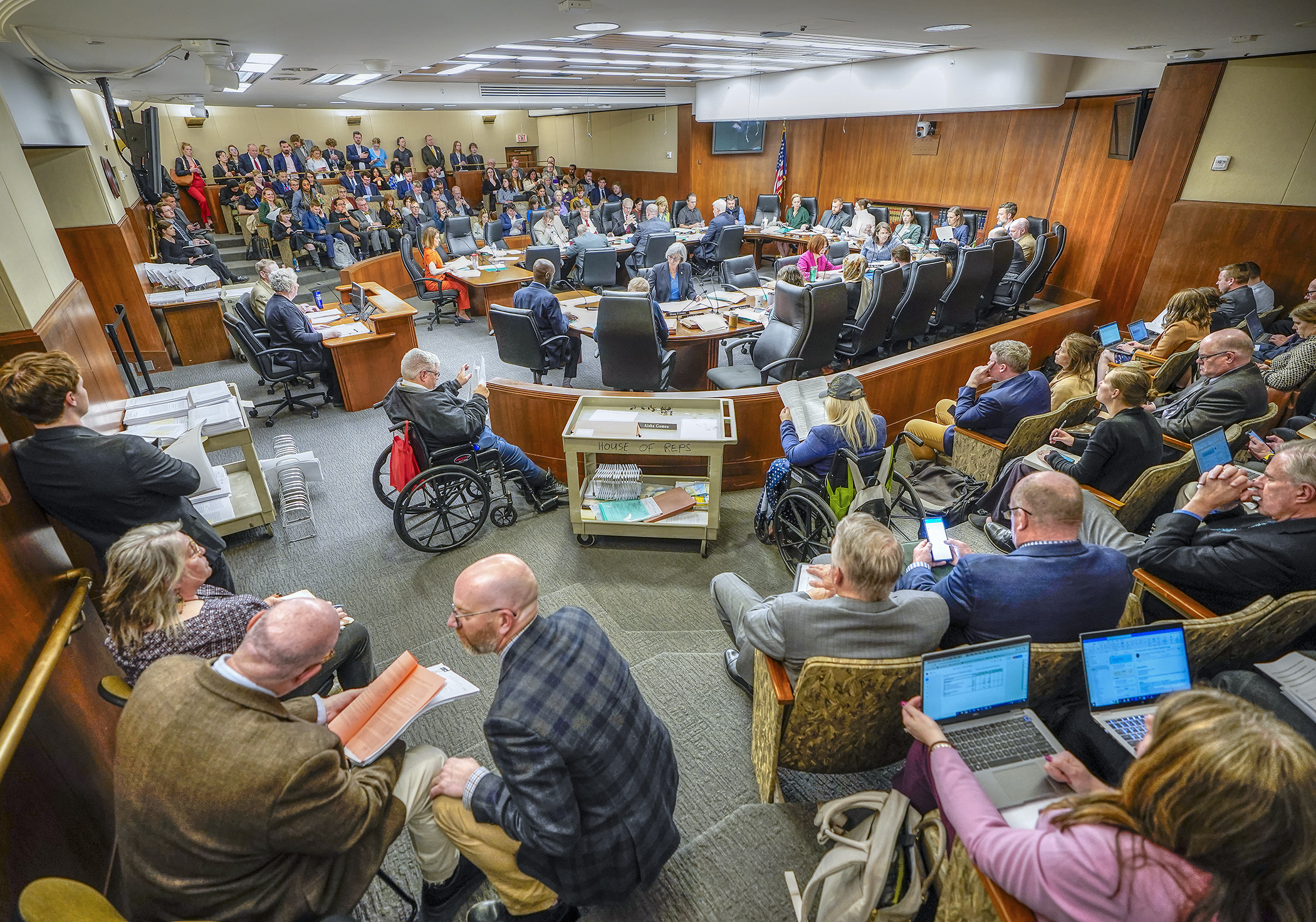 The House Ways and Means Committee met in a State Office Building hearing room filled to capacity for an April 25 meeting. (Photo by Andrew VonBank)